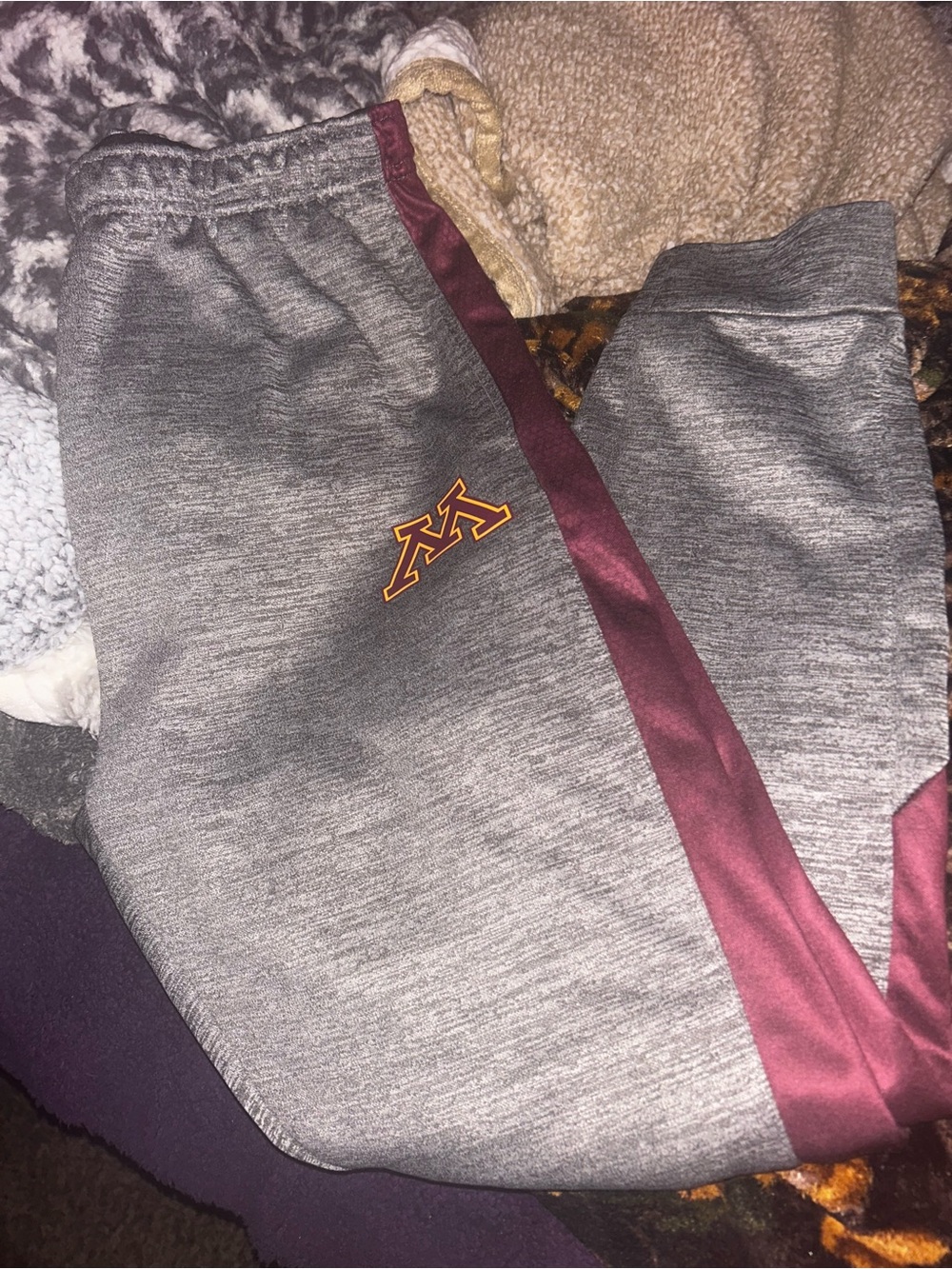 Colosseum Gray Joggers with Maroon Side Stripe and Gold Emblem